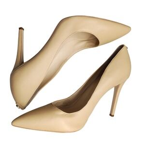 Guess Crew Pump Stiletto Heels Women 10M Brown Upper Leather Pointed Toe Slip On